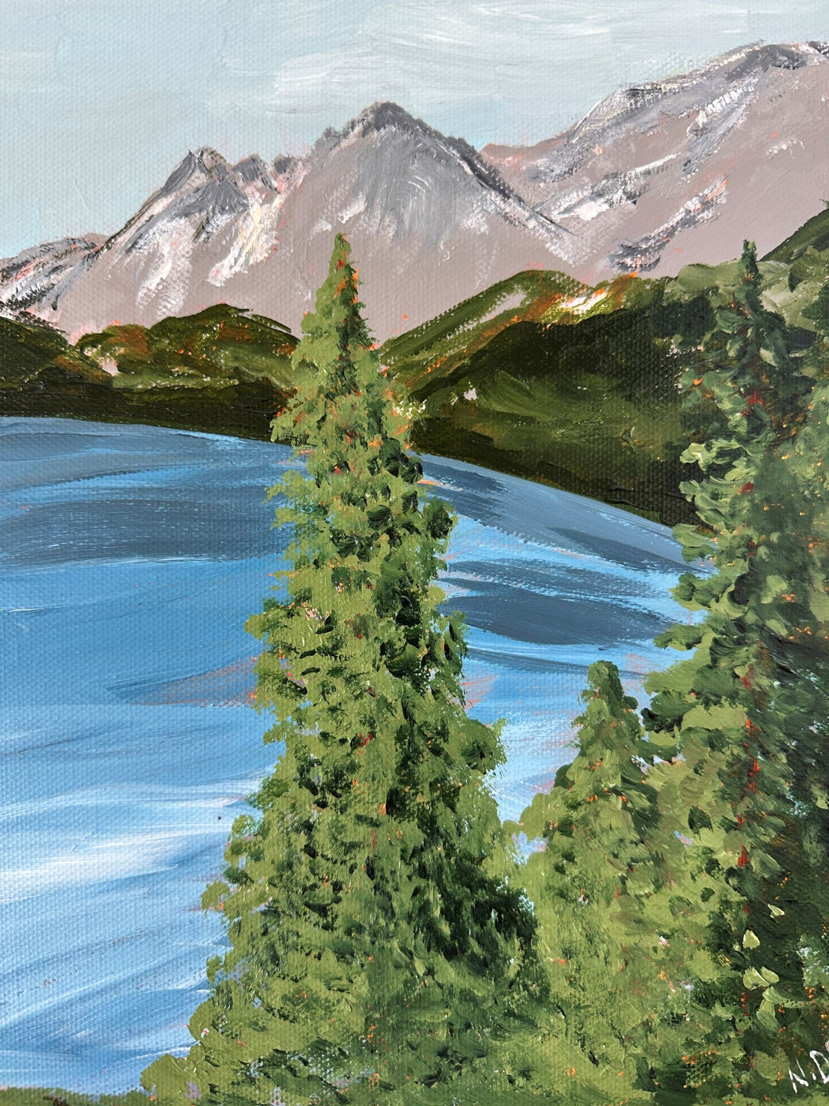 Wyoming Grand Teton National Park Jenny Lake Original Painting on Canvas 11x14 by Nikki Degn Vintage Framed