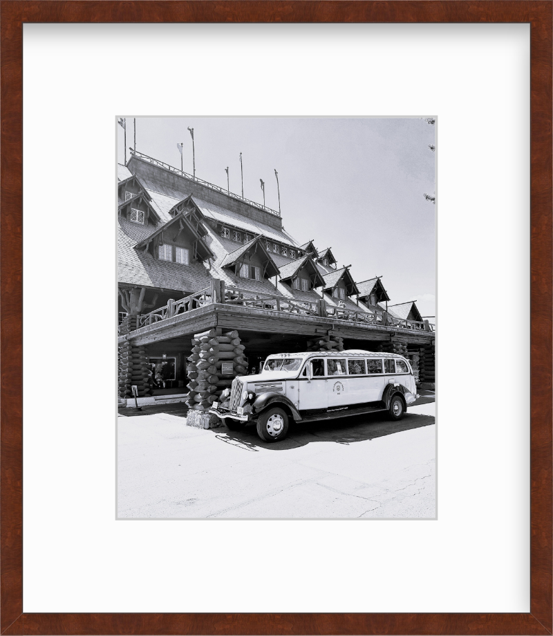 Wyoming Yellowstone National Park Old Faithful Inn Old Touring Car Black and White Giclee Print