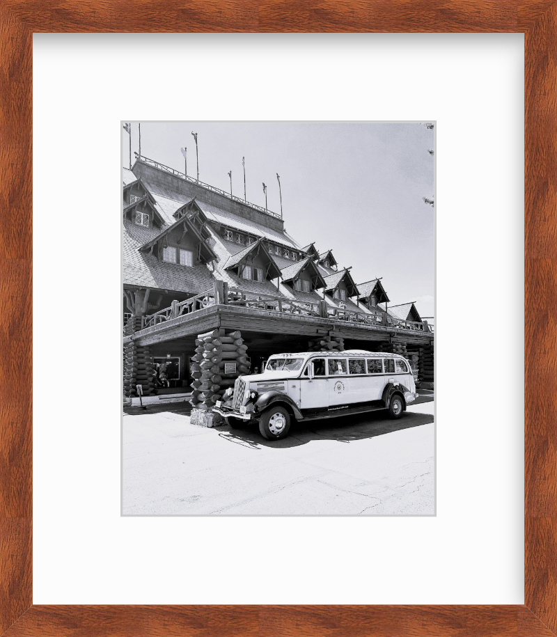 Wyoming Yellowstone National Park Old Faithful Inn Old Touring Car Black and White Giclee Print