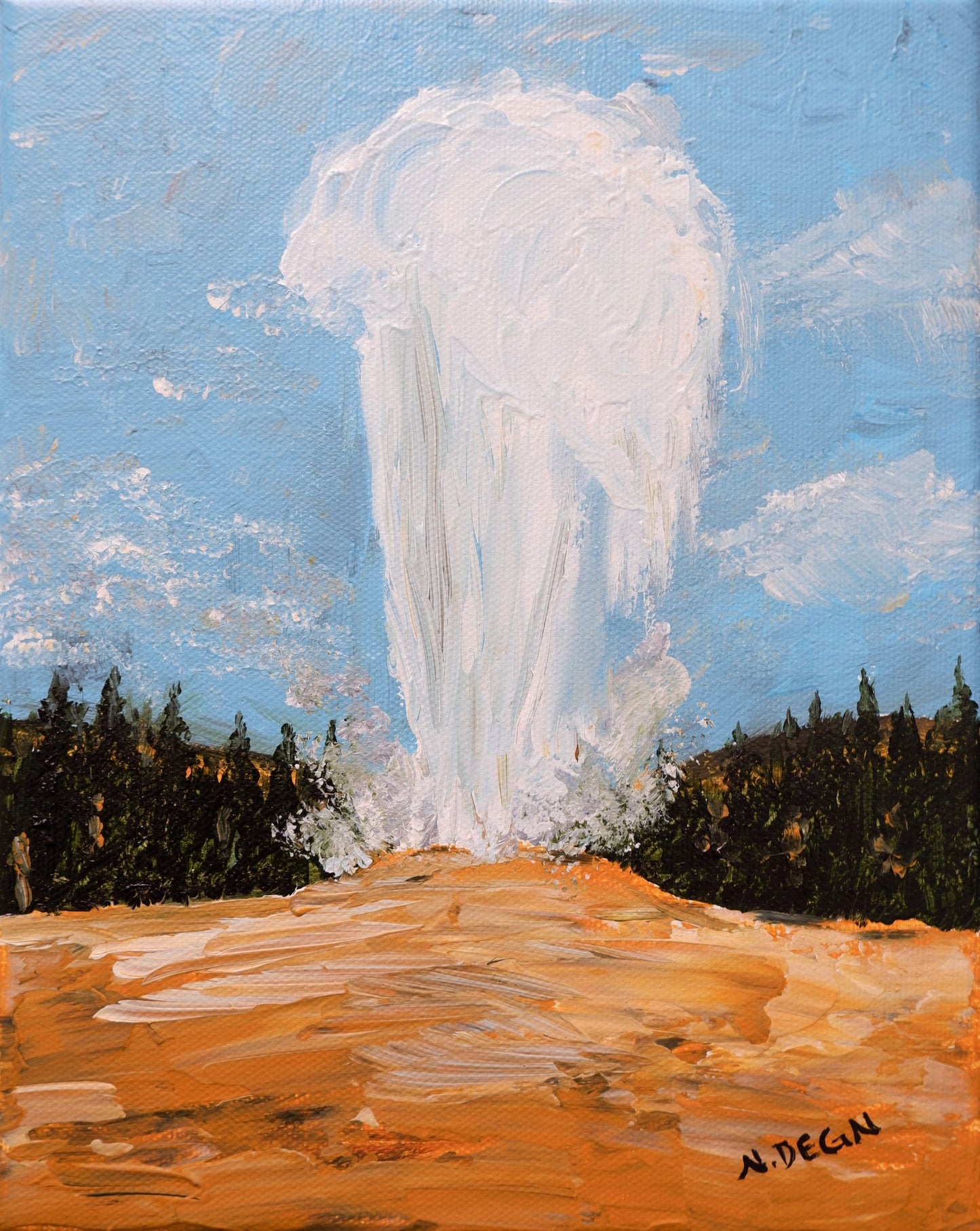 Wyoming Old Faithful Geyser Yellowstone National Park Painting Giclee Art Print