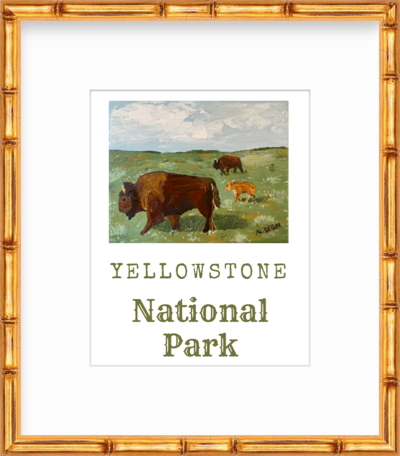 Wyoming Bison Yellowstone National Park Painting Giclee Travel Style Art Print