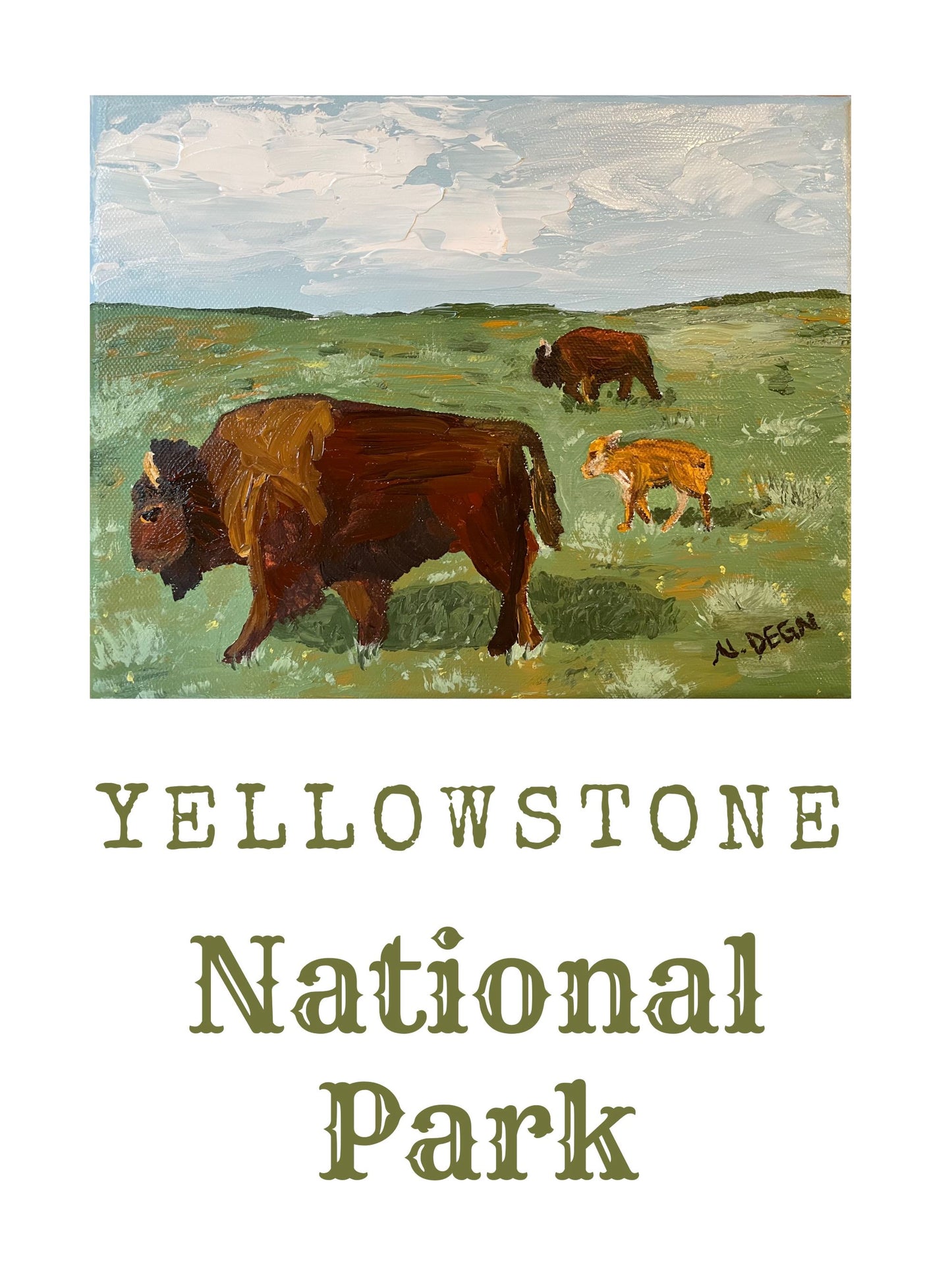 Wyoming Bison Yellowstone National Park Painting Giclee Travel Style Art Print