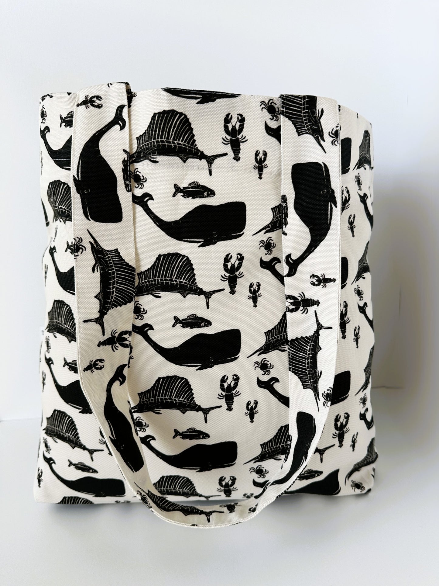 Sea Life Block Print Large Tote Bag