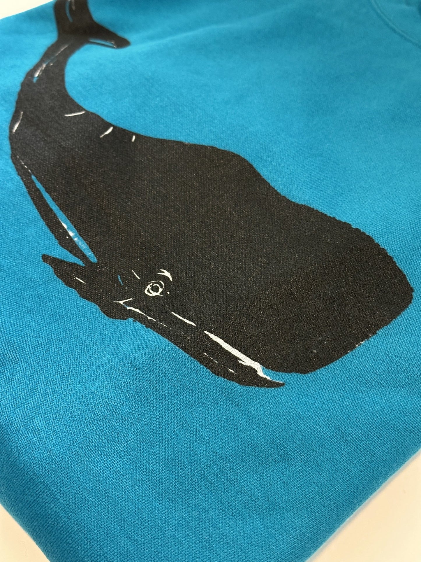 Whale Block Print Adult Unisex Sweatshirt in Dark Topaz Blue