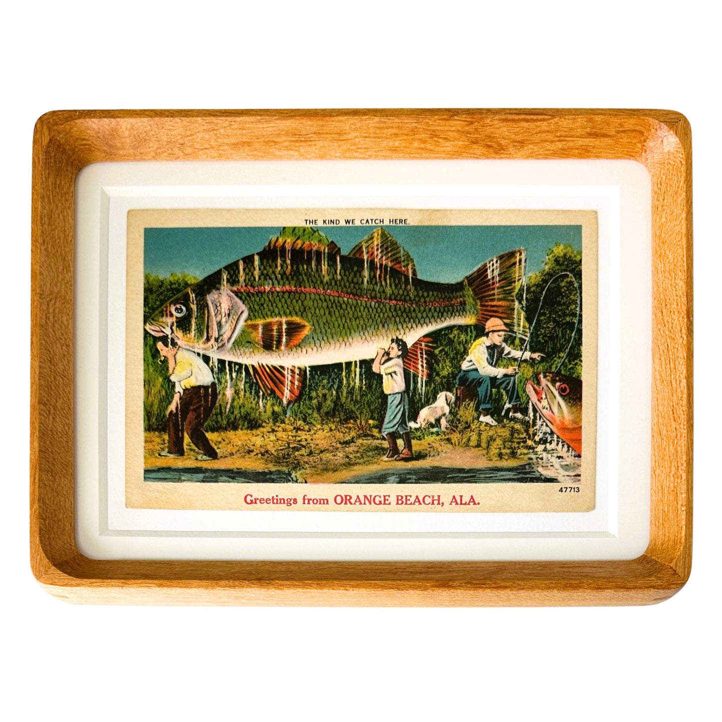 Alabama Orange Beach Fishing Vintage Linen Postcard Wood Framed