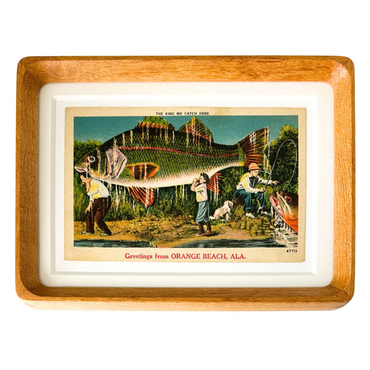 Alabama Orange Beach Fishing Vintage Linen Postcard Wood Framed