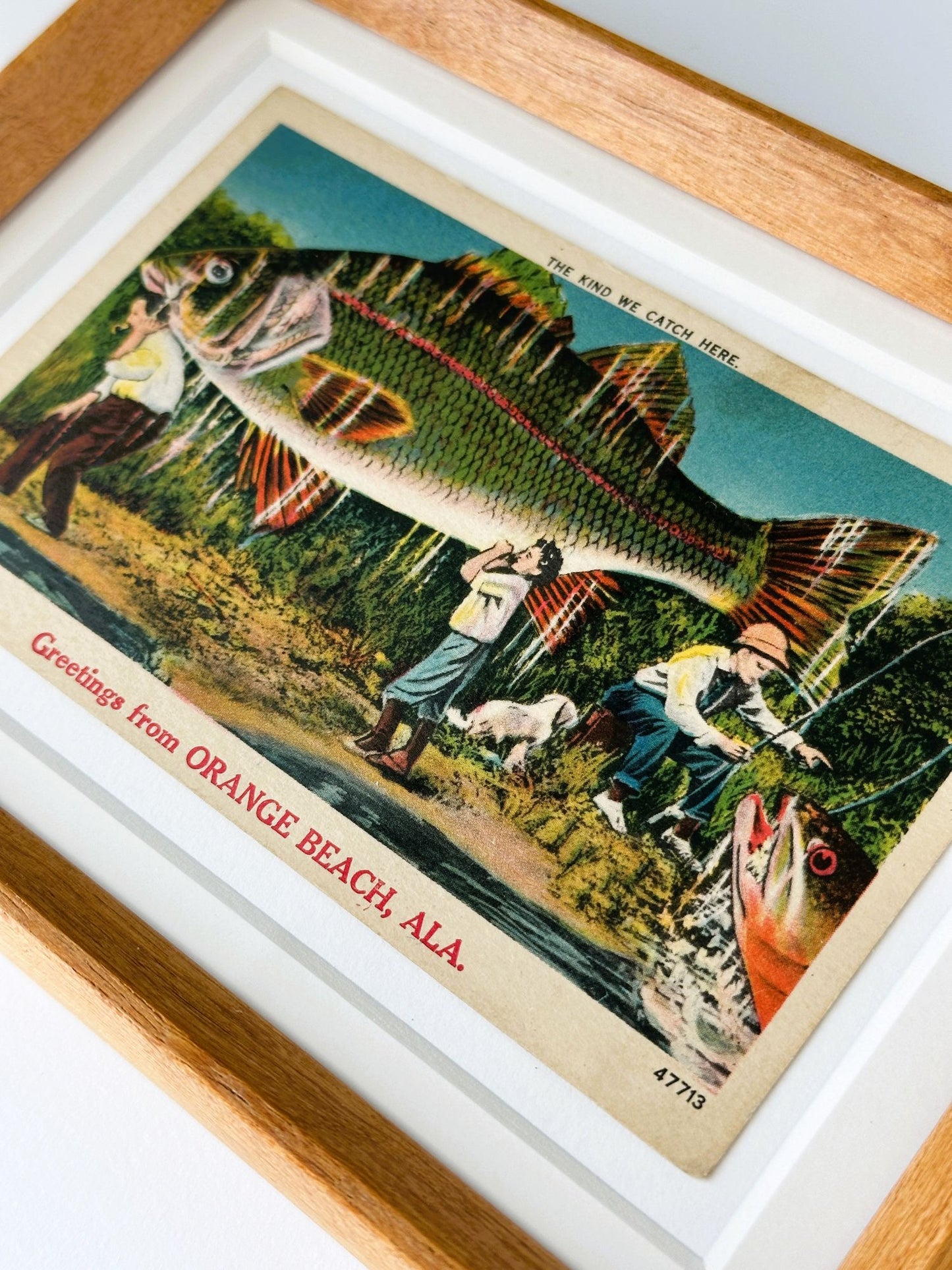 Alabama Orange Beach Fishing Vintage Linen Postcard Wood Framed