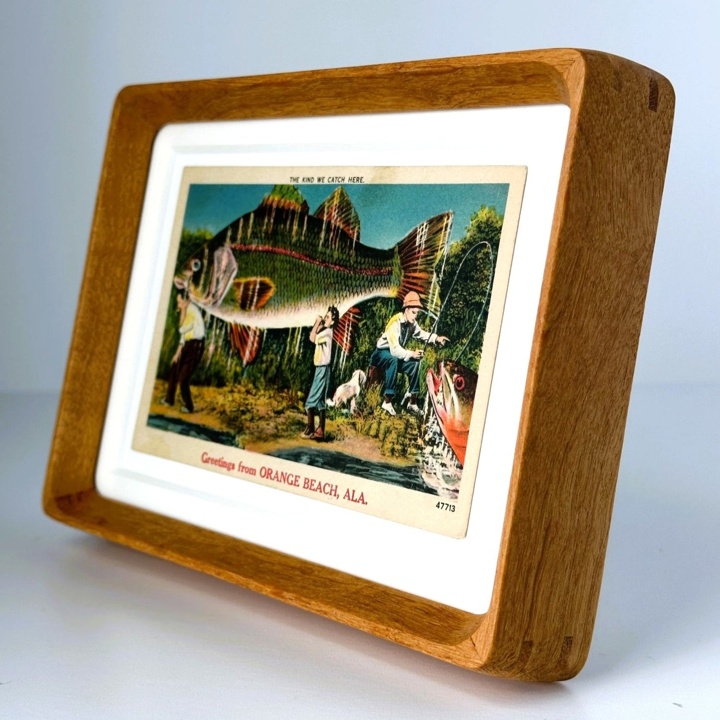 Alabama Orange Beach Fishing Vintage Linen Postcard Wood Framed