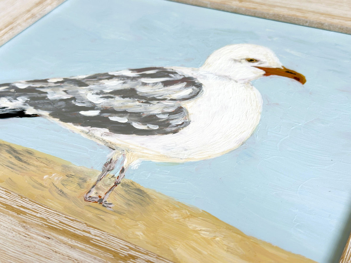 American Coastal Seagull Original Painting by Nikki Degn 8x10 inches Acrylic on Panel Board Solid Wood Framed