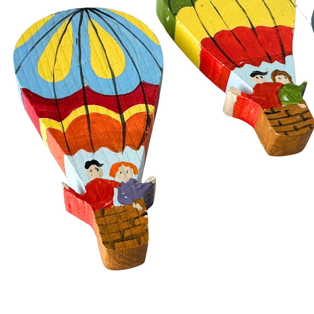 American Vintage Country Wooden Hot Air Balloons Folk Art Hand Painted Ornaments Set of 3