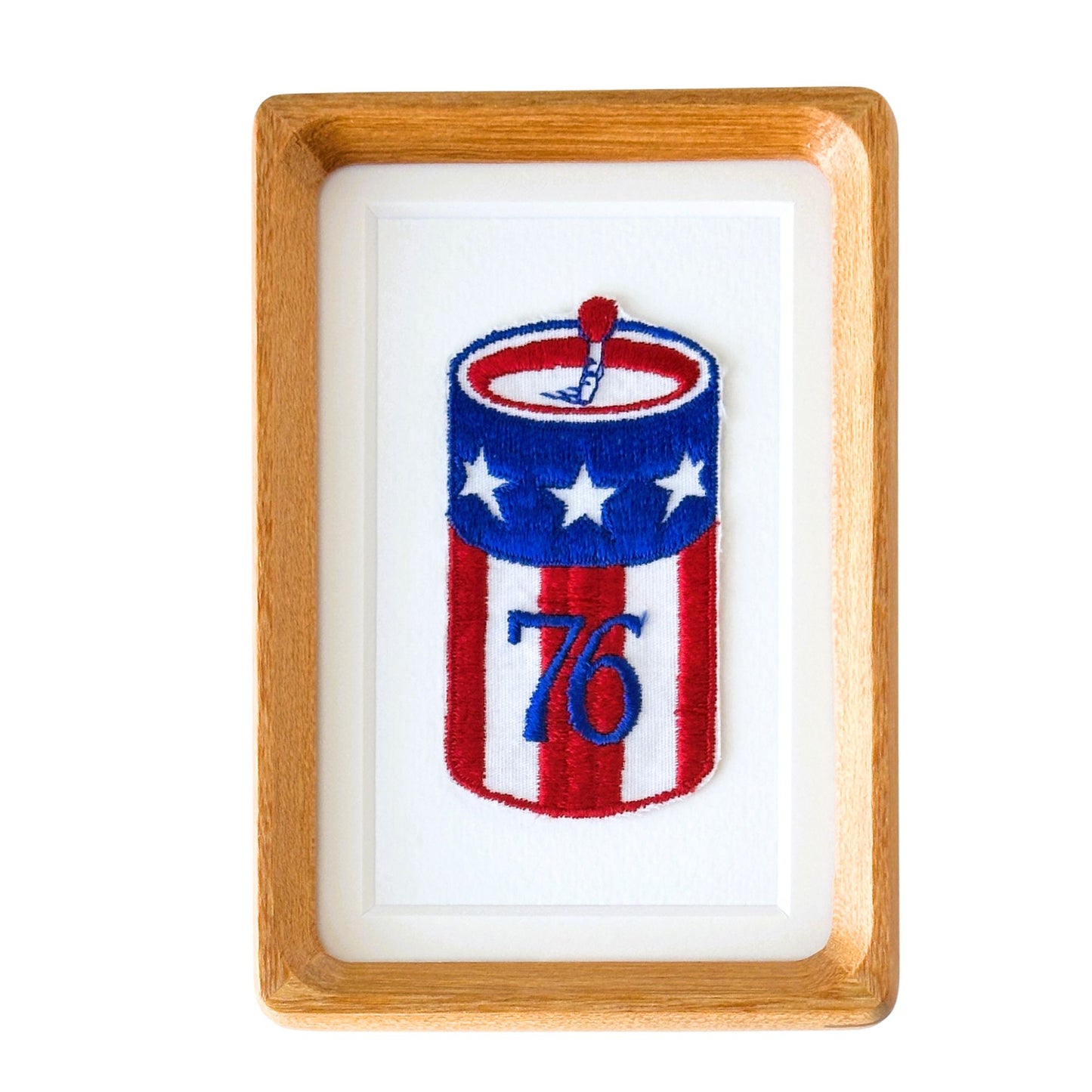 American Firework Stars and Stripes Red White and Blue Vintage Patch Wood Framed