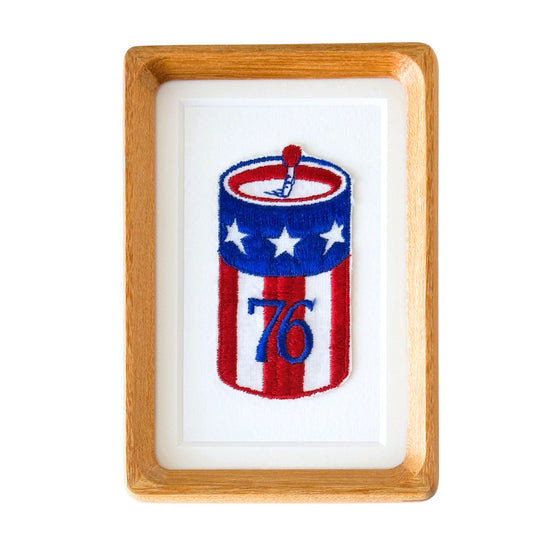 American Firework Stars and Stripes Red White and Blue Vintage Patch Wood Framed