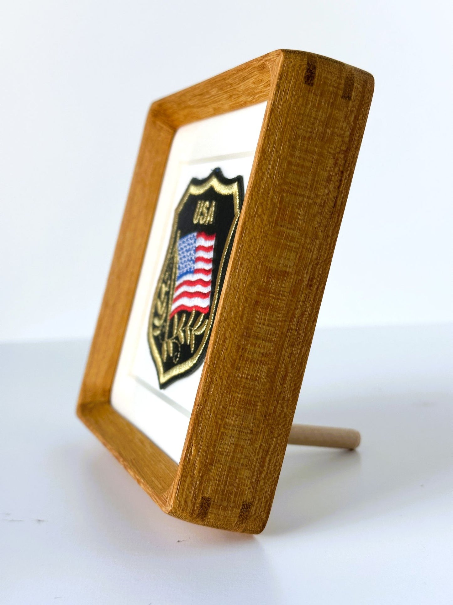 American Flag USA Gold Trimmed Banner Vintage Patch Wood Framed
