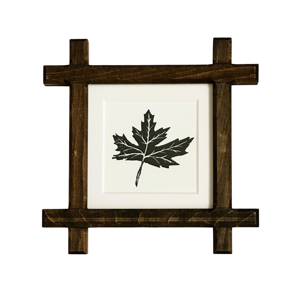 American Maple Leaf Original Hand Printed Block Print in Vintage Adirondack Wood Frame