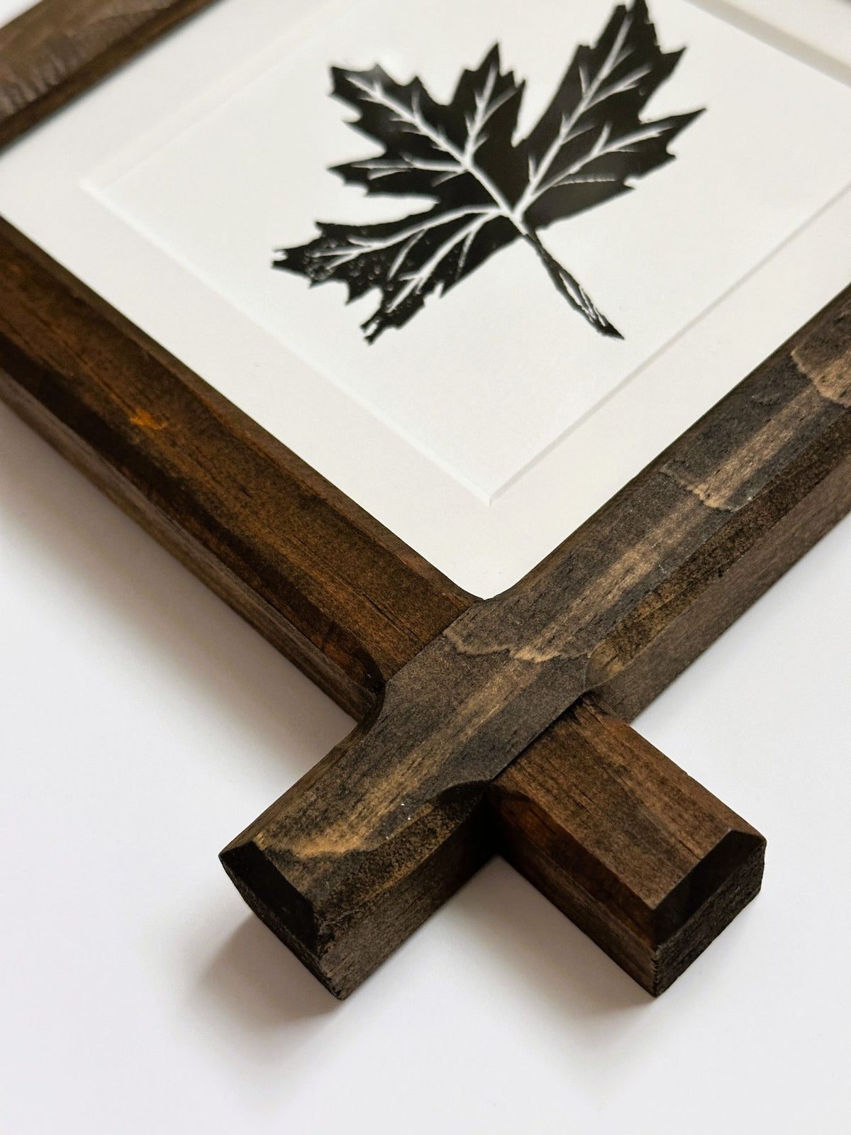 American Maple Leaf Original Hand Printed Block Print in Vintage Adirondack Wood Frame