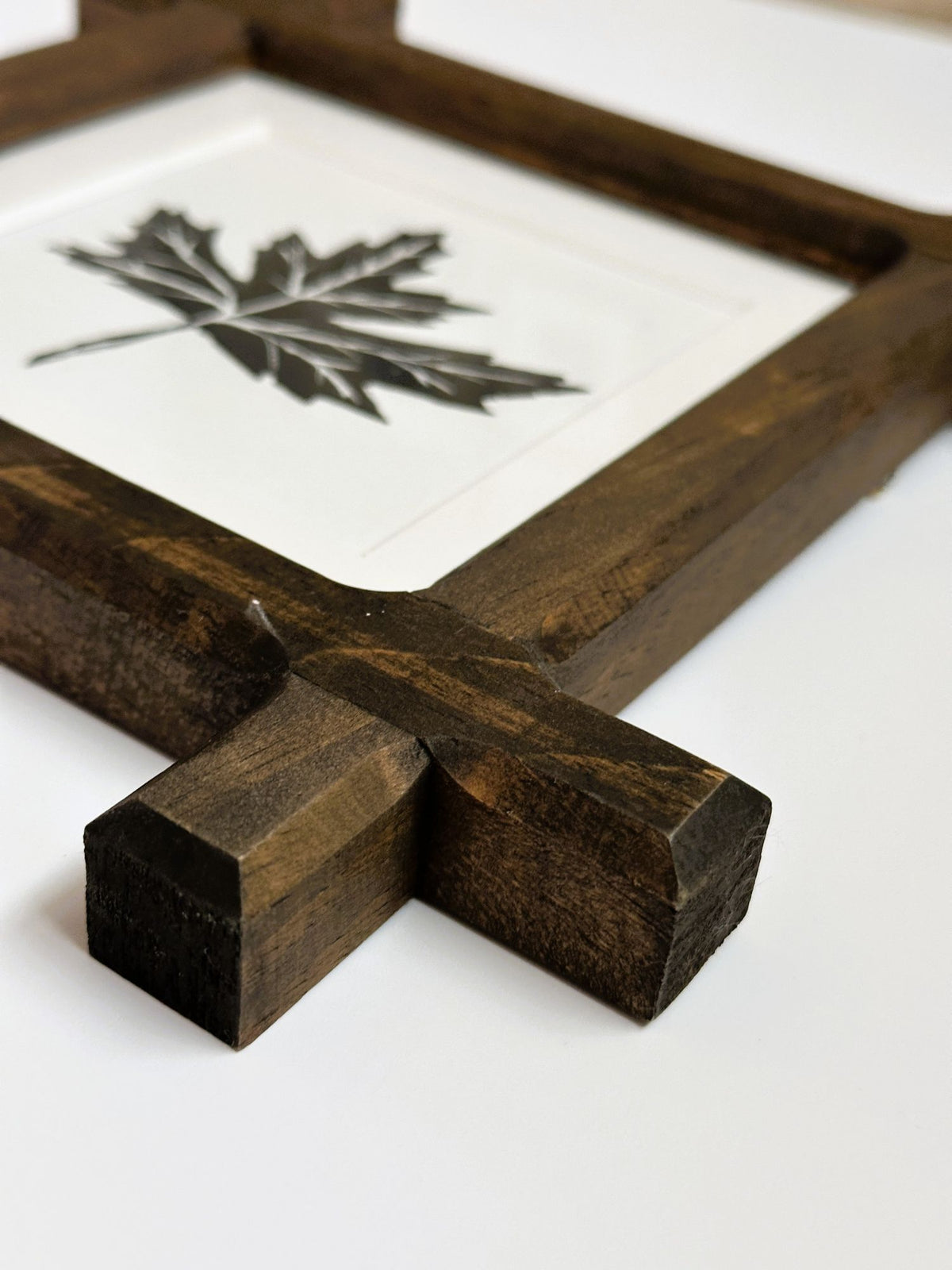 American Maple Leaf Original Hand Printed Block Print in Vintage Adirondack Wood Frame