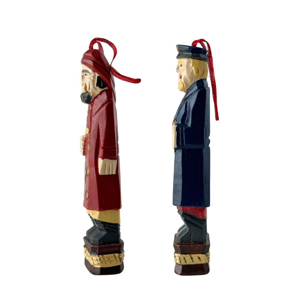 American Old Salt Vintage Wood Sea Captain and Fisherman Ornaments- Set of Two