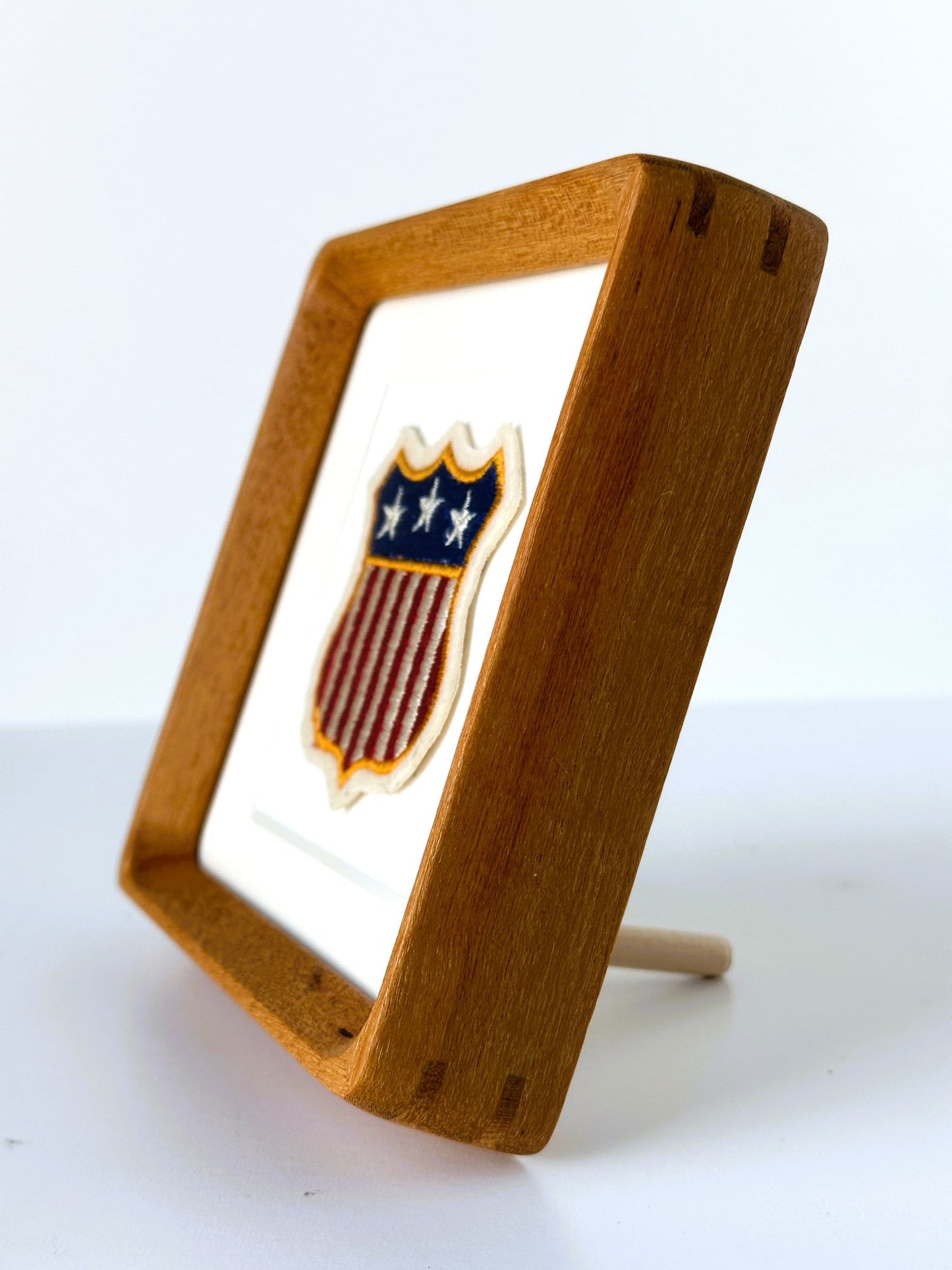 American Stars and Stripes Red White and Blue Banner Vintage Patch Wood Framed