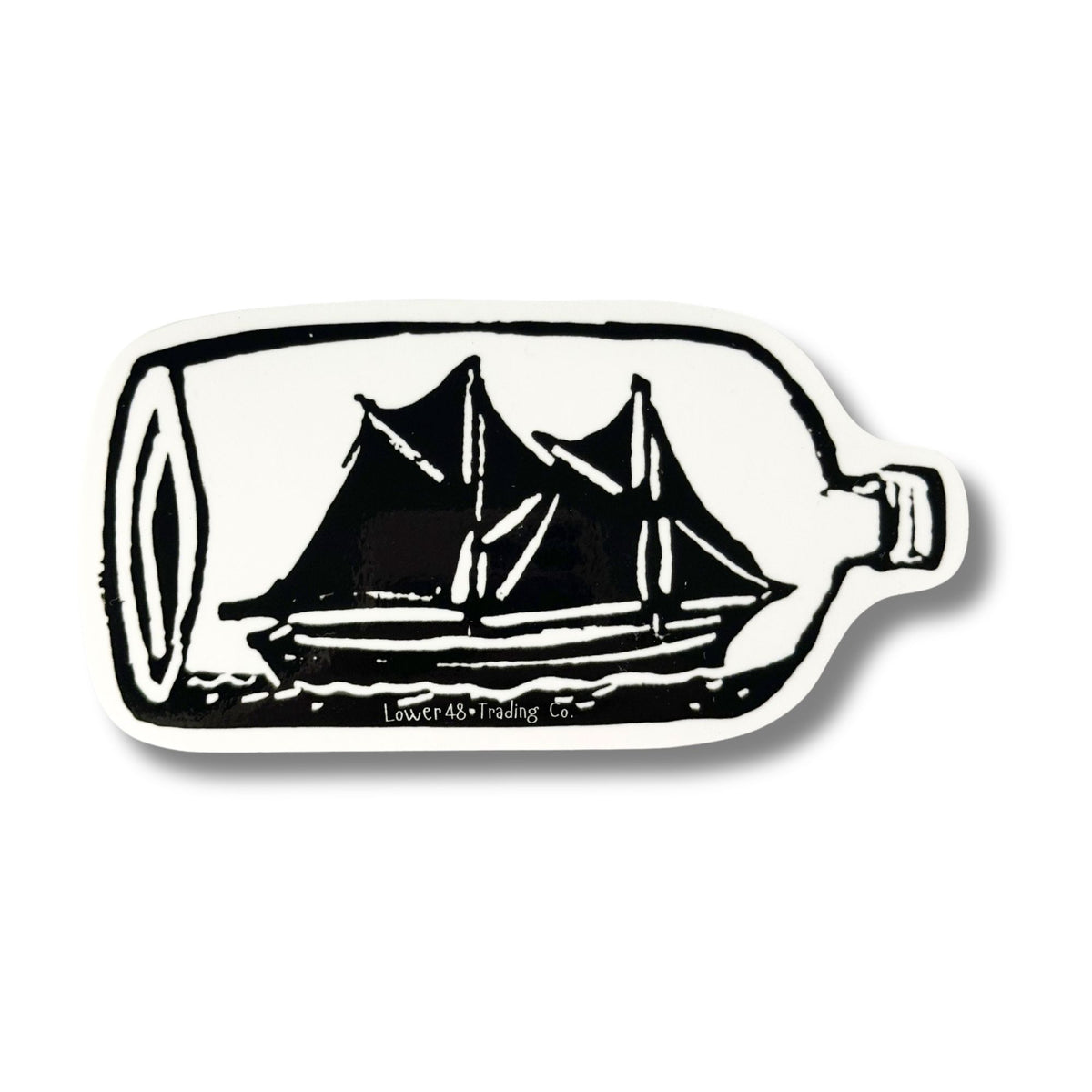 American Ship in a Bottle Block Print Weatherproof Large 5.5 Inch Sticker