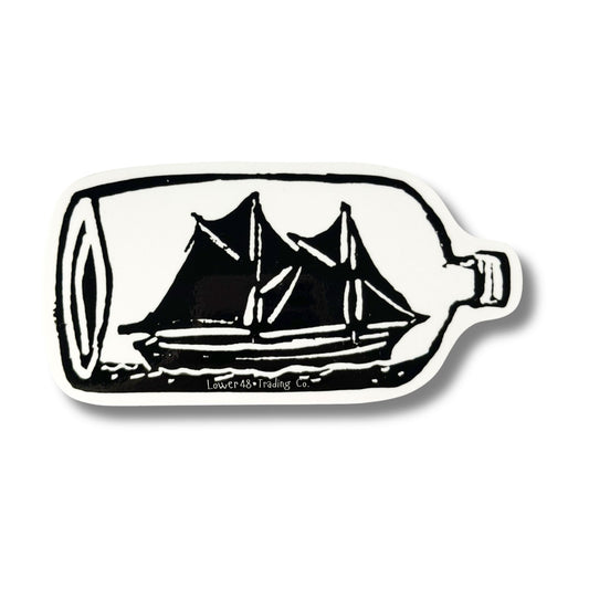 American Ship in a Bottle Block Print Weatherproof Large 5.5 Inch Sticker