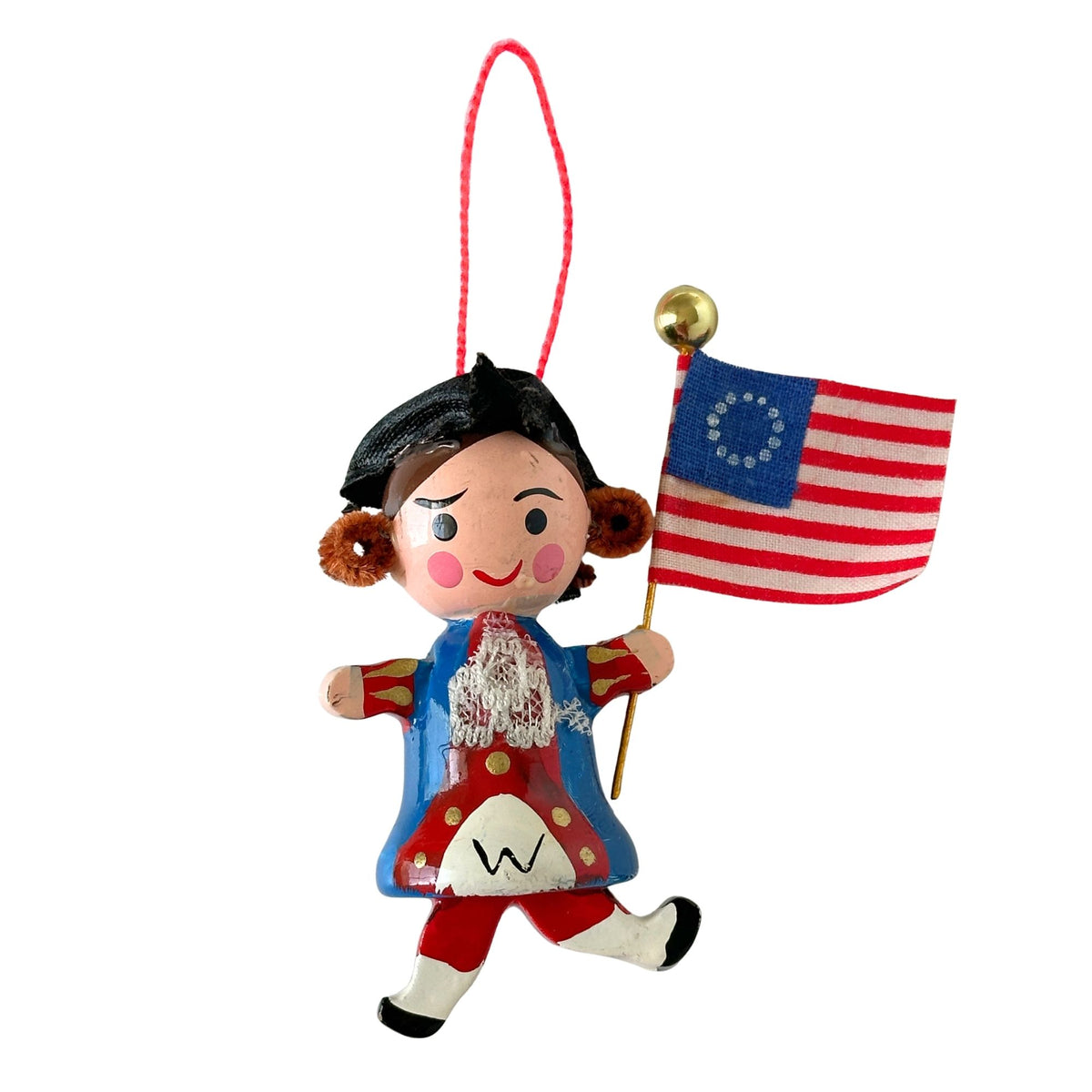 American Vintage George Washington Wooden Ornament with Colonial Flag