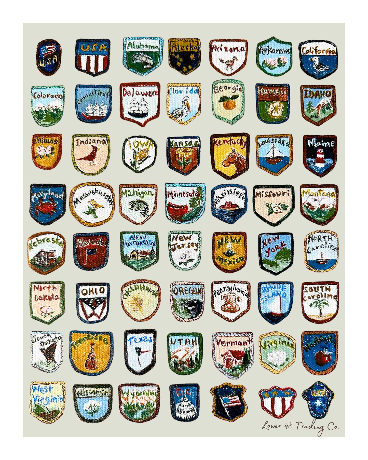 American 50 States Vintage Road Trip Painted Patches by Nikki Degn Giclee Art Print
