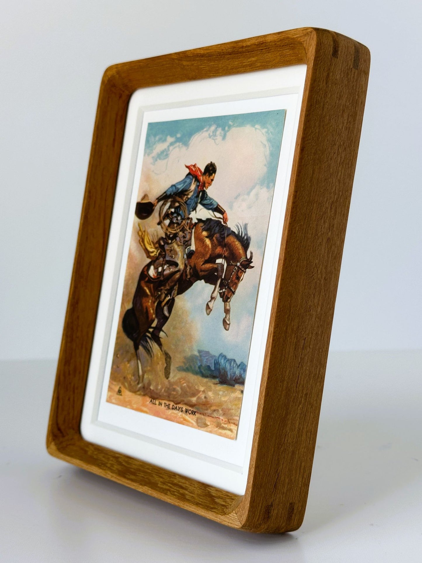 American West Cowboy Northern Pacific Railroad Ad Vintage Postcard Solid Wood Framed