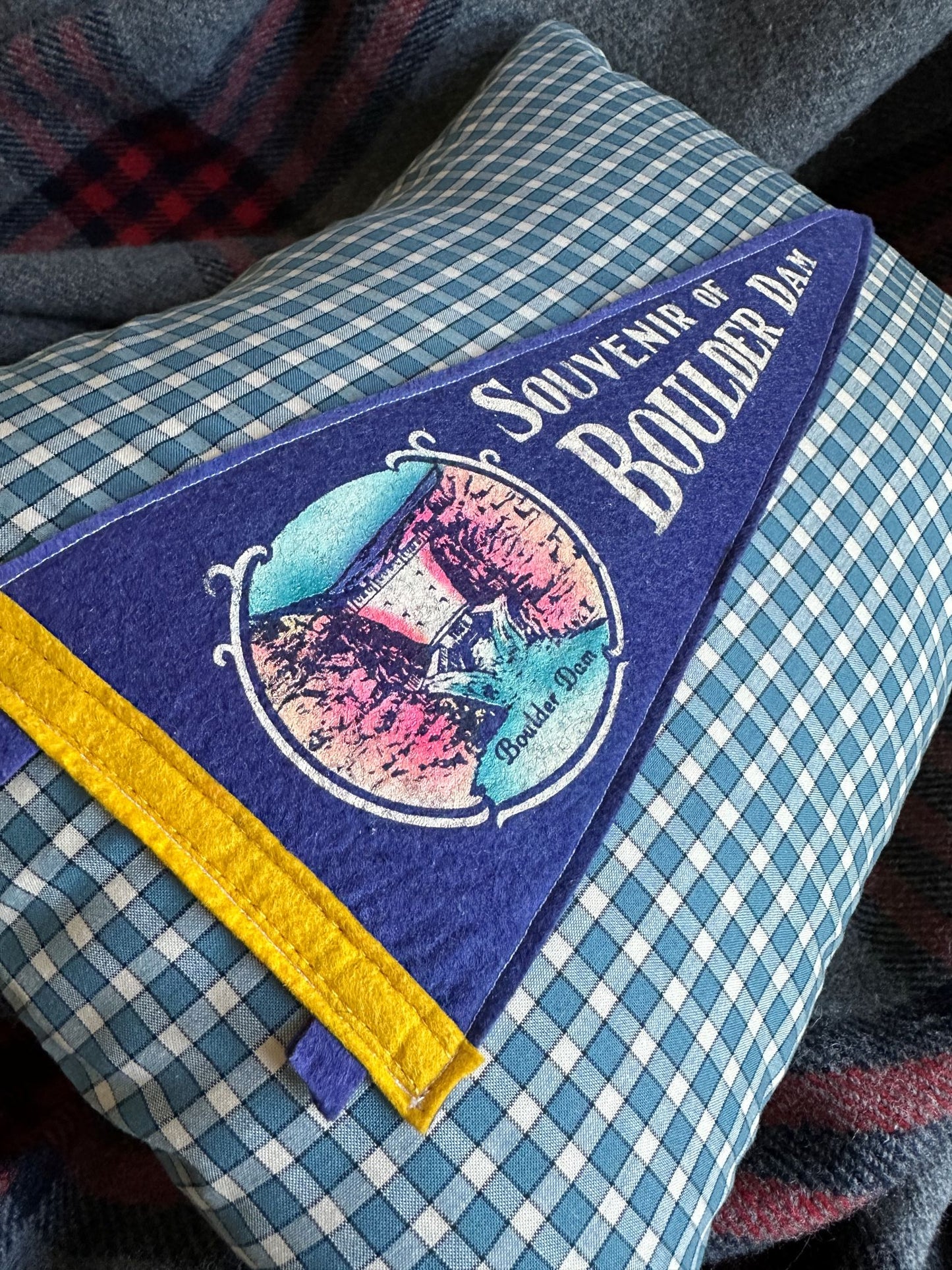 Arizona Hoover Dam Boulder Dam Vintage 1940s Pennant on New Woven Throw Pillow