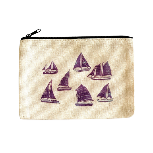 Atlantic Sailboats Block Print Zipper Pouch Bag