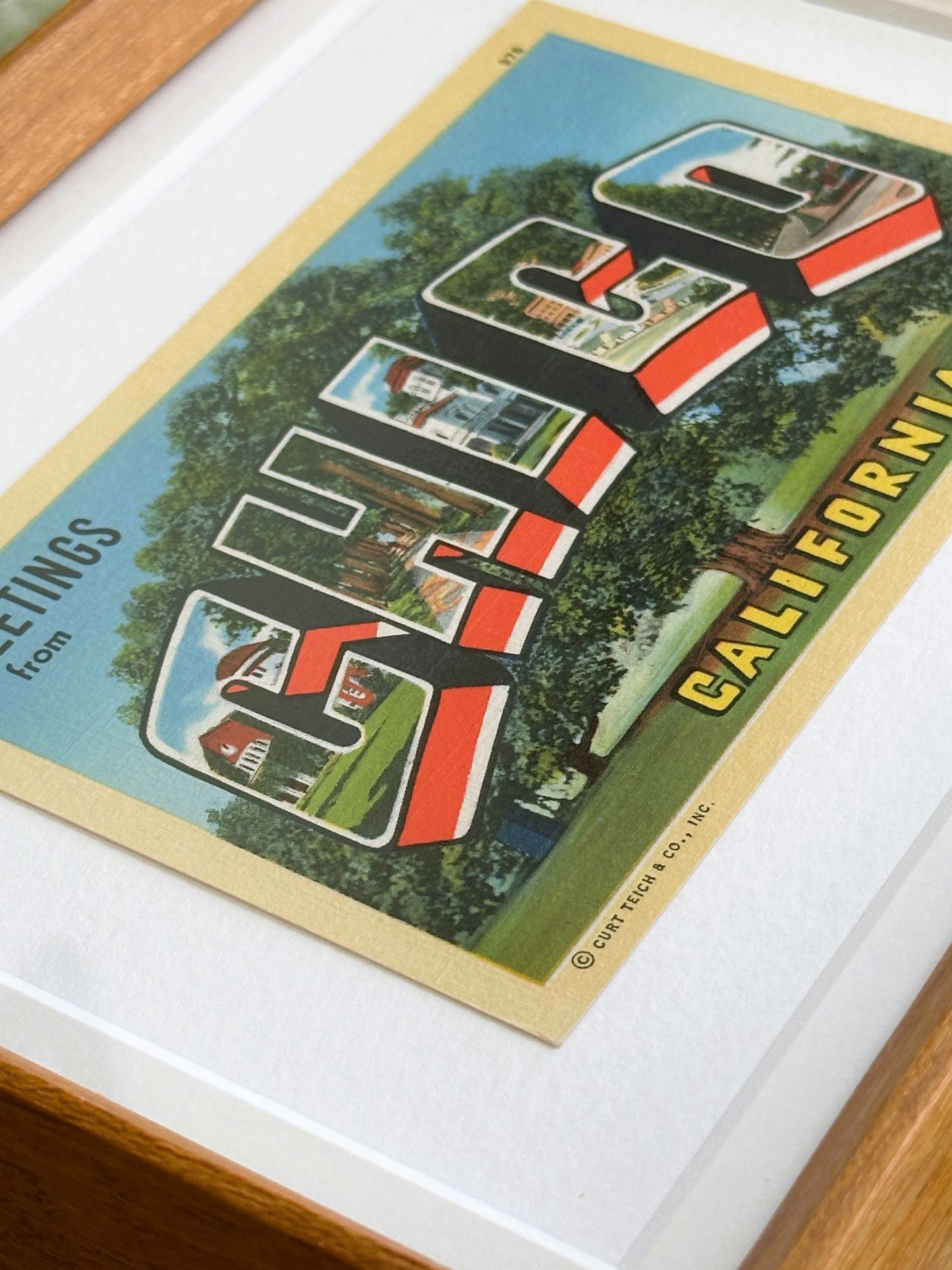 California Greetings from Chico Framed Vintage Linen Postcard