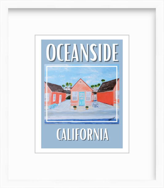 California Oceanside Roberts Cottages Art Giclee Travel Art Print
