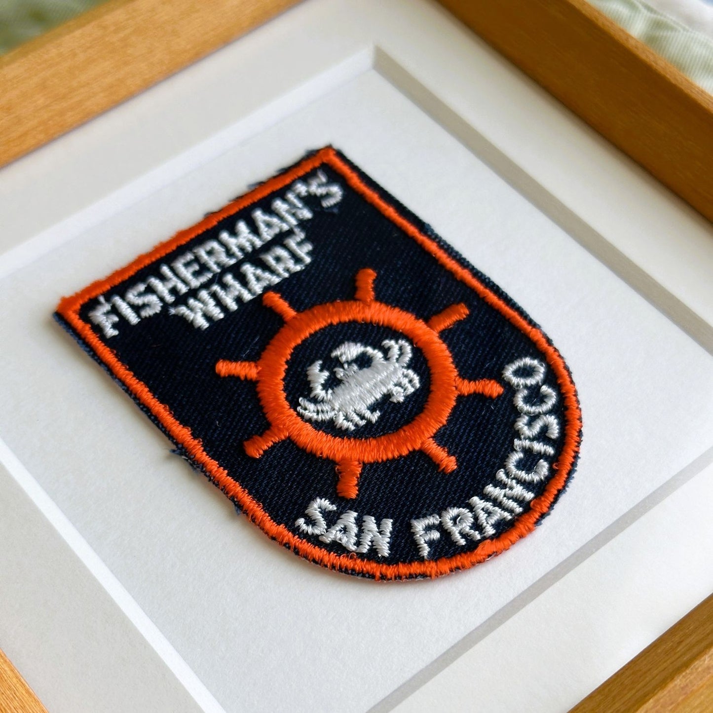 California San Francisco Fisherman's Wharf Vintage Patch Wood Framed