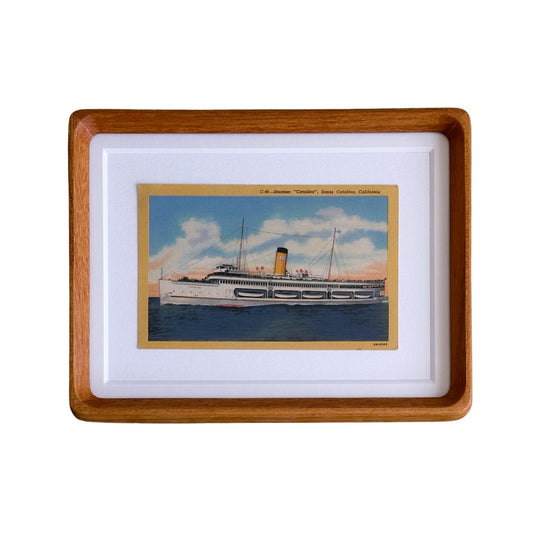 California Santa Catalina Steamer Boat Vintage Linen Postcard Framed