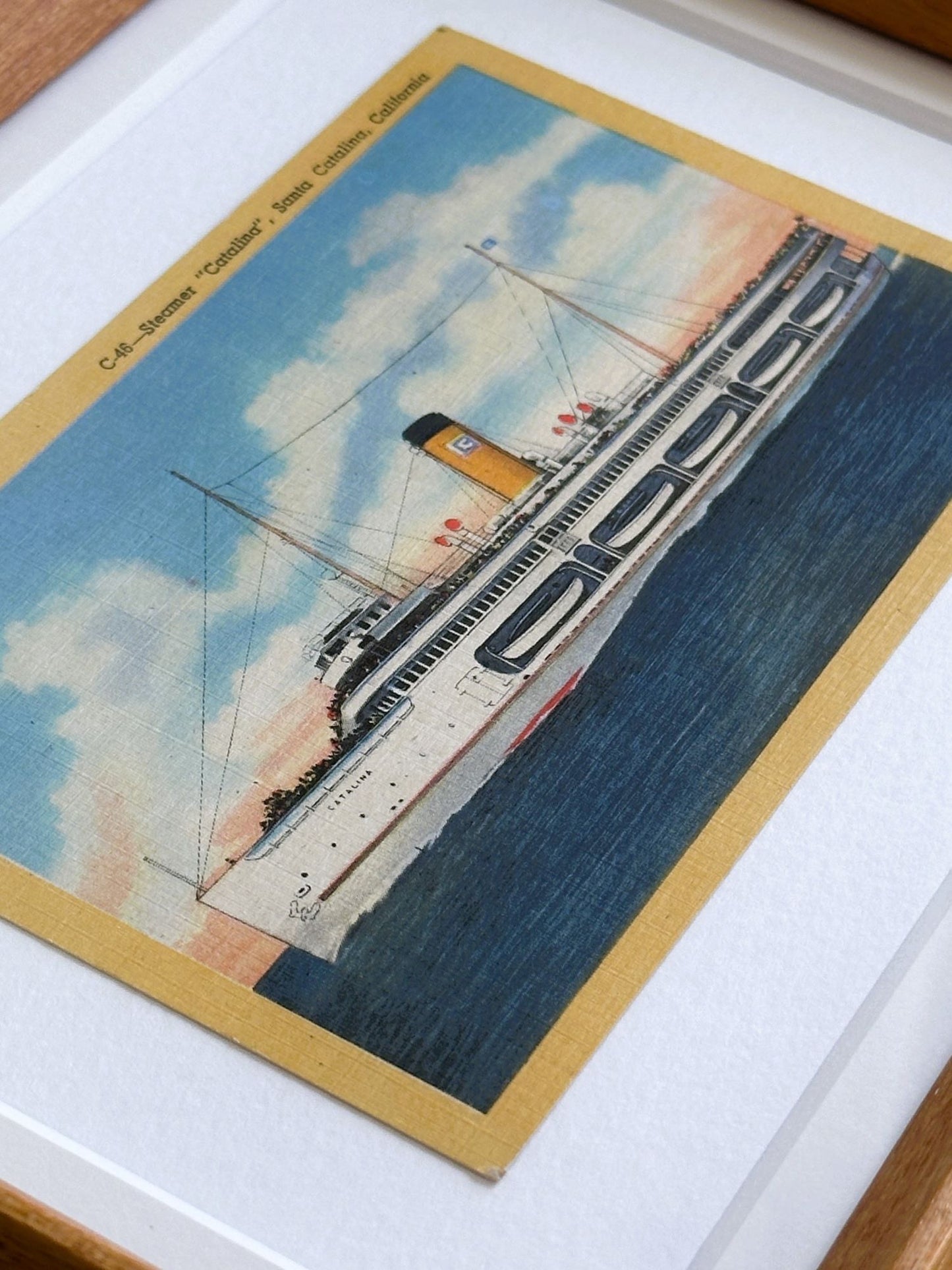 California Santa Catalina Steamer Boat Vintage Linen Postcard Framed