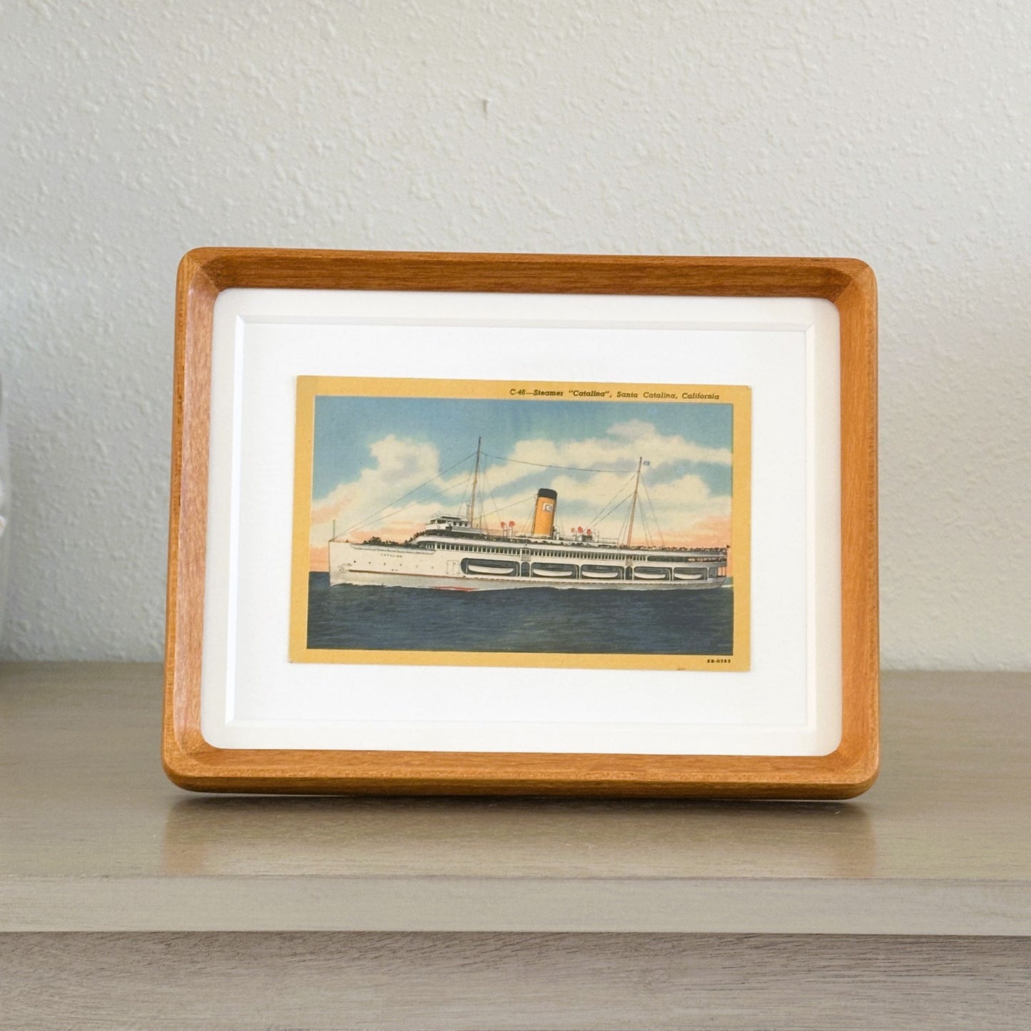 California Santa Catalina Steamer Boat Vintage Linen Postcard Framed