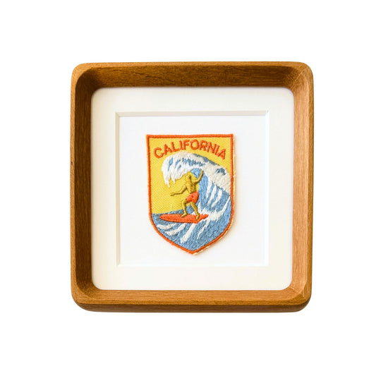 California Surfer Vintage Travel Patch Wood Framed