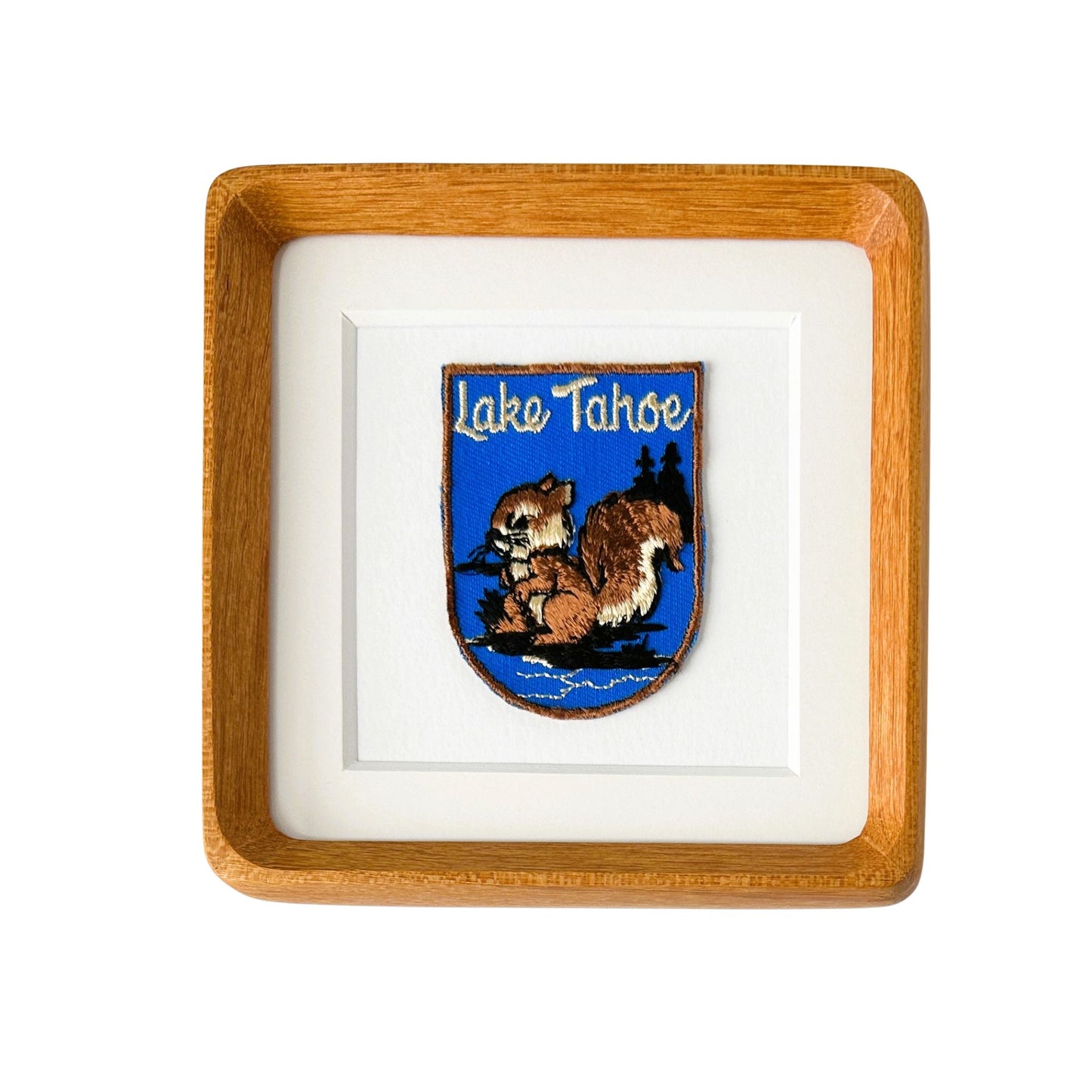 California Nevada Lake Tahoe  Squirrel Vintage Patch Wood Framed