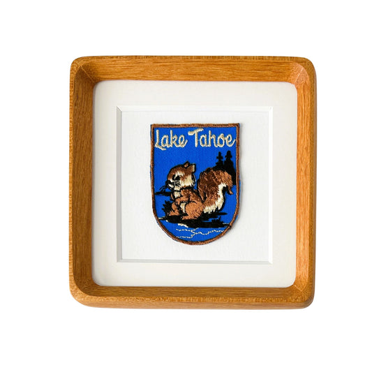 California Nevada Lake Tahoe  Squirrel Vintage Patch Wood Framed