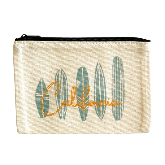 California Surfboard Block Print Zipper Pouch Bag