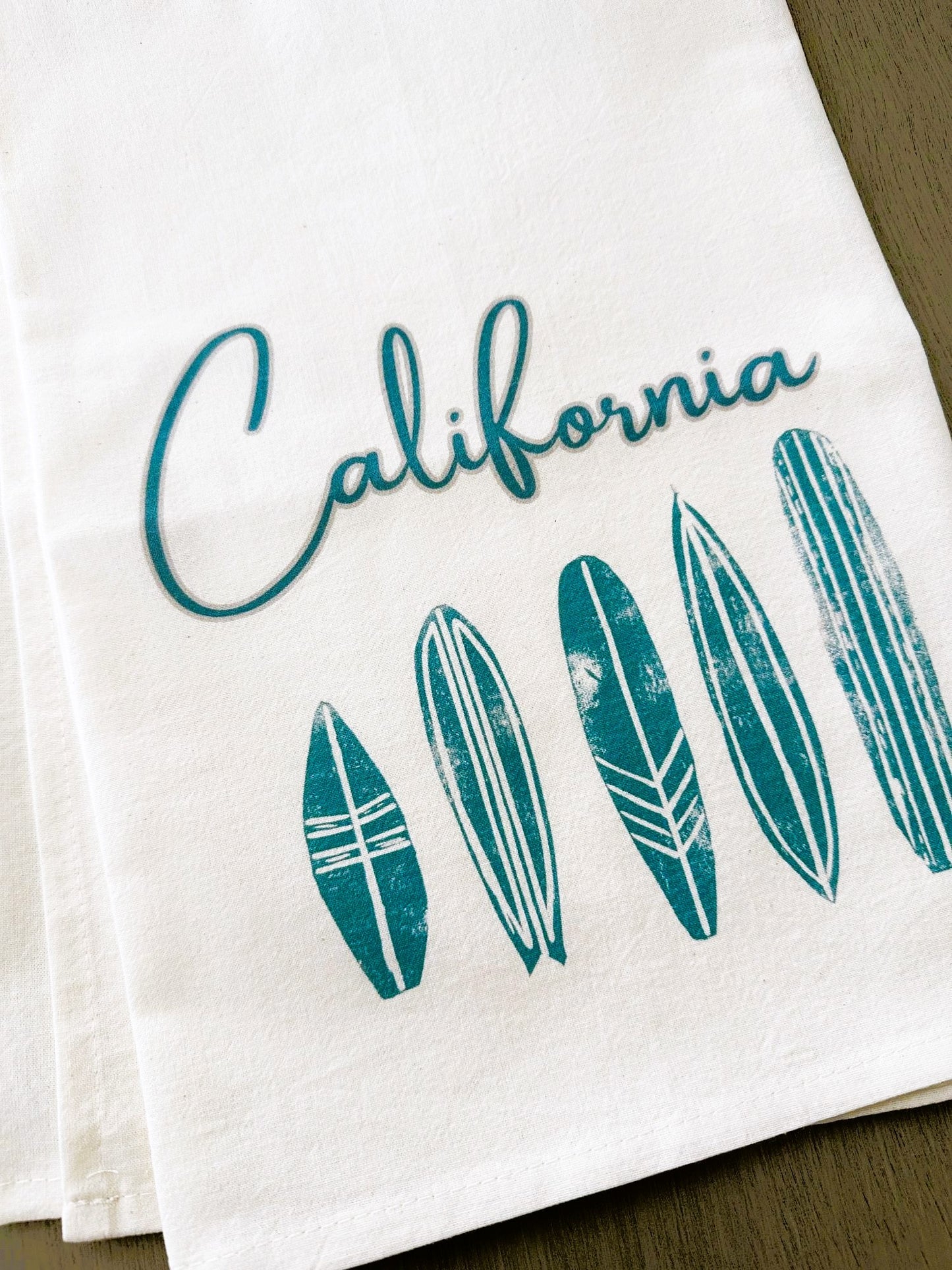 California Surfboards Block Print Flour Sack Dish Towel