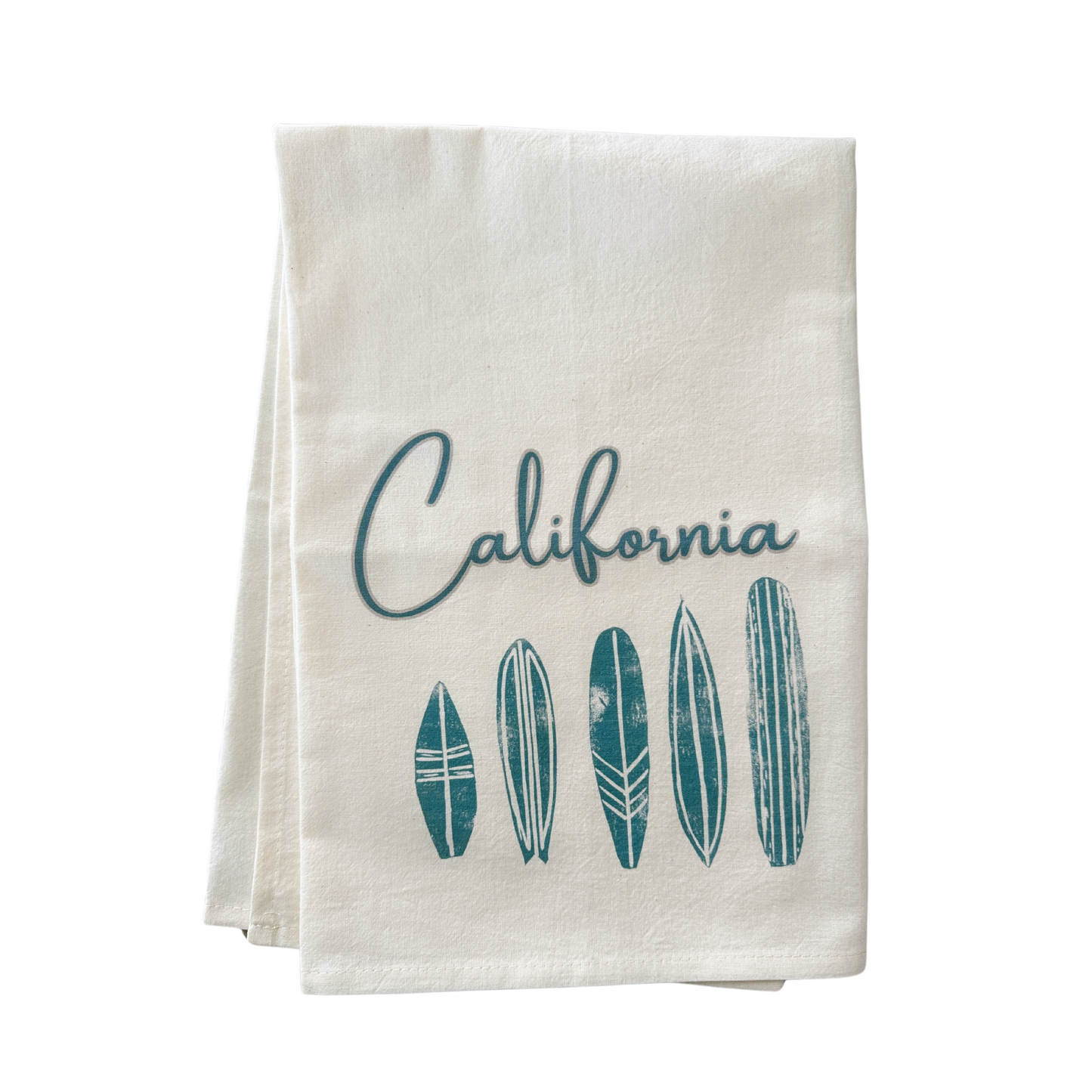 California Surfboards Block Print Flour Sack Dish Towel
