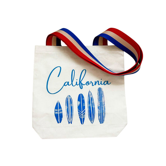 California Surfboards Block Print Design Americana Strap Tote Bag