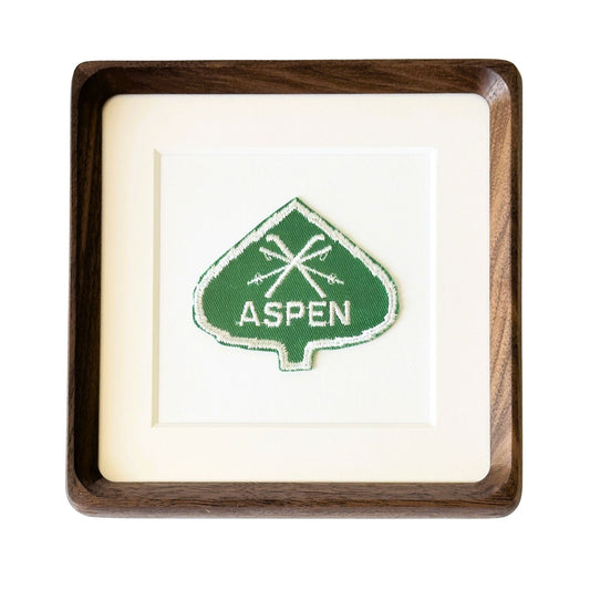 Colorado Aspen Green Leaf Ski Vintage Patch Wood Framed