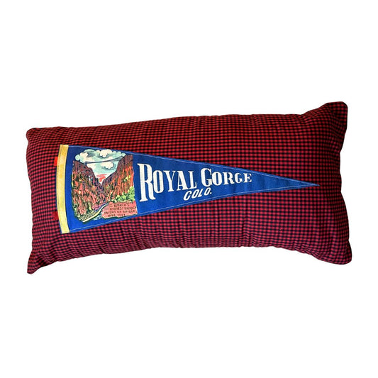 Colorado Royal Gorge Large Vintage Blue Pennant on New Woven Fabric Throw Pillow