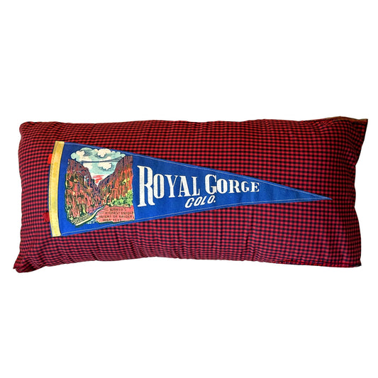 Colorado Royal Gorge Large Vintage Blue Pennant on New Woven Fabric Throw Pillow