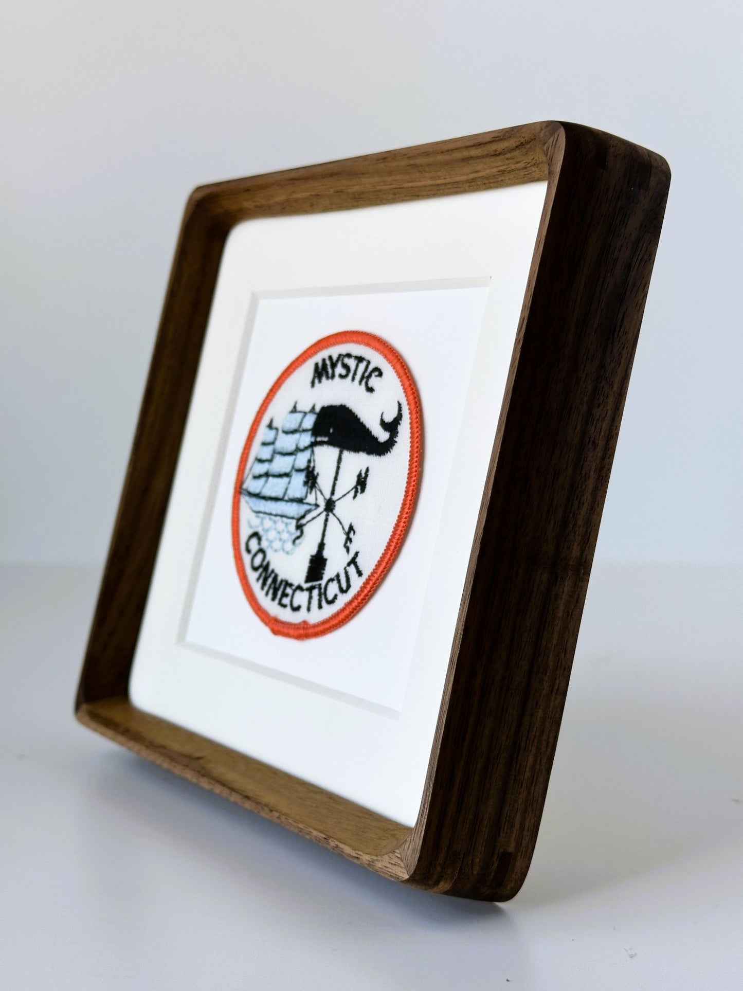 Connecticut Mystic Whale Weathervane and Ship Framed Vintage Travel Patch