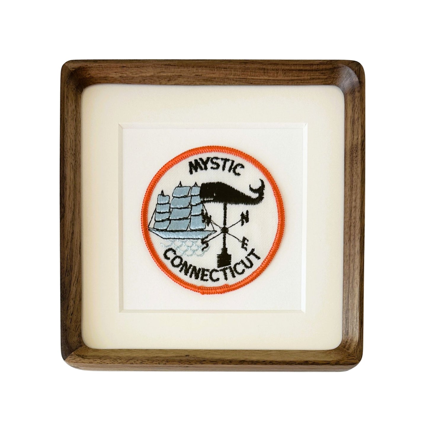 Connecticut Mystic Whale Weathervane and Ship Framed Vintage Travel Patch