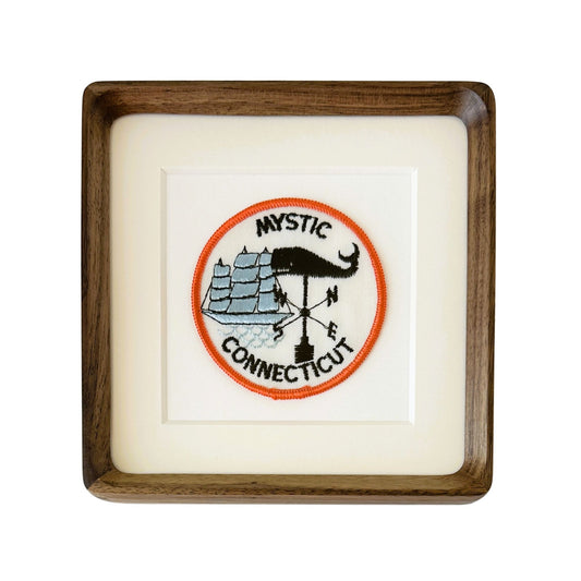 Connecticut Mystic Whale Weathervane and Ship Framed Vintage Travel Patch