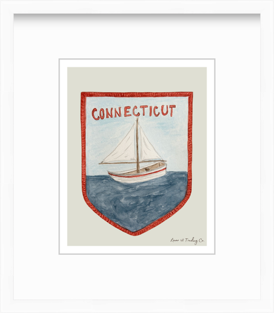 Connecticut Vintage Road Trip Patch in Watercolor by Nikki Degn Giclee Art Print
