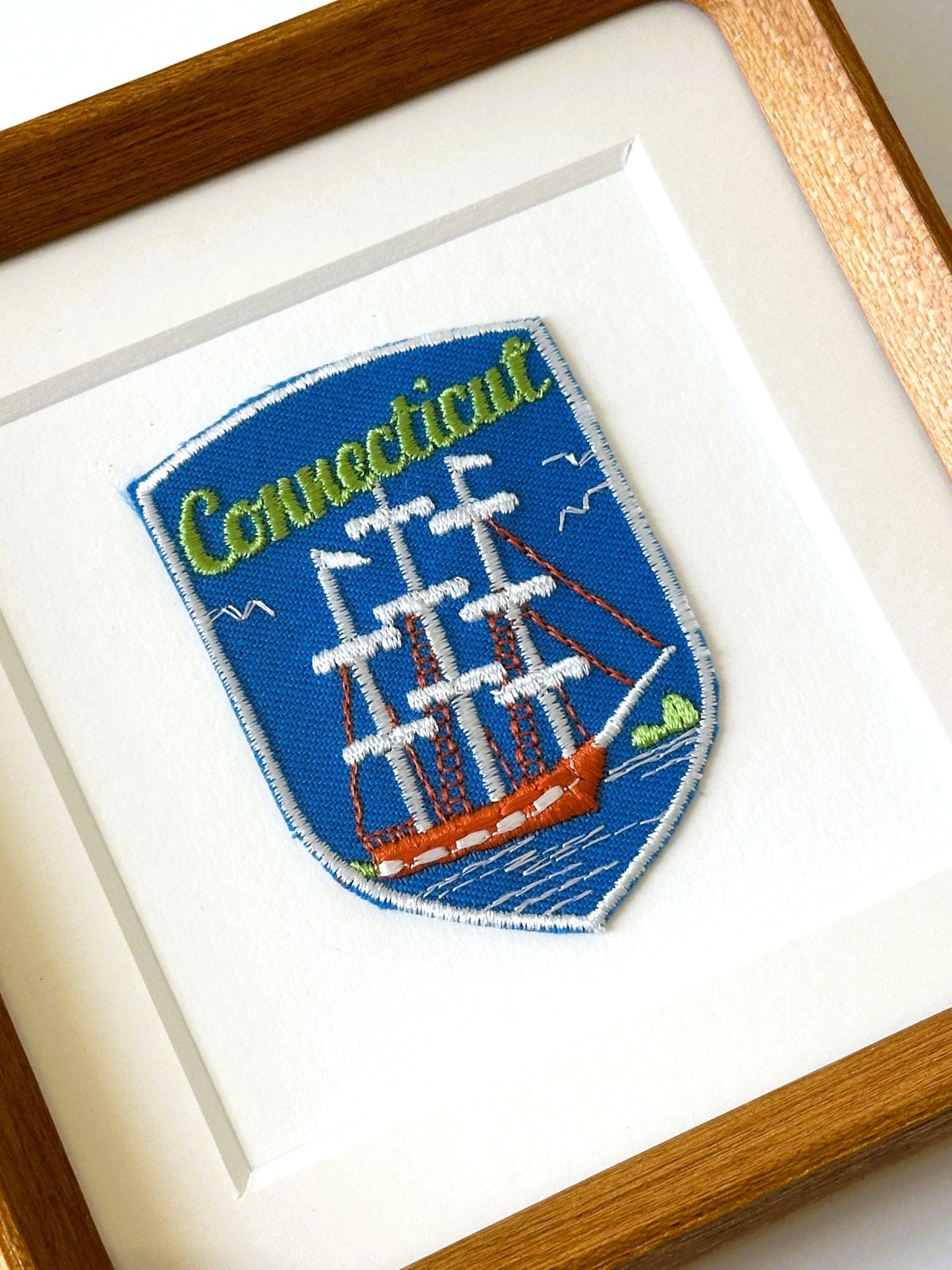 Connecticut Tall Ship Vintage Wood Framed Travel Patch